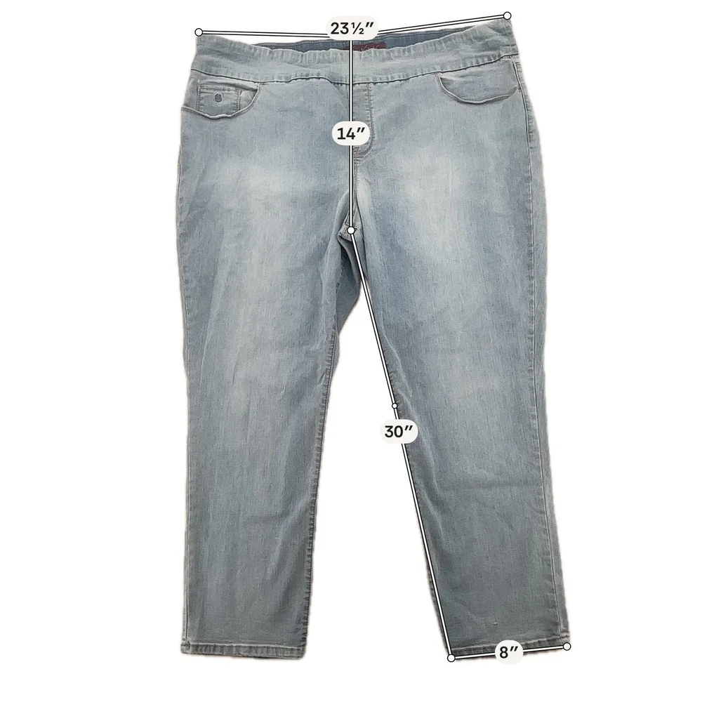 Gloria Vanderbilt Amanda Pull On Jeans Womens 26W Light Wash High Rise Tapered